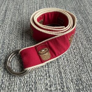C J Laing Red canvas and embroidered cotton Belt with Basket Design